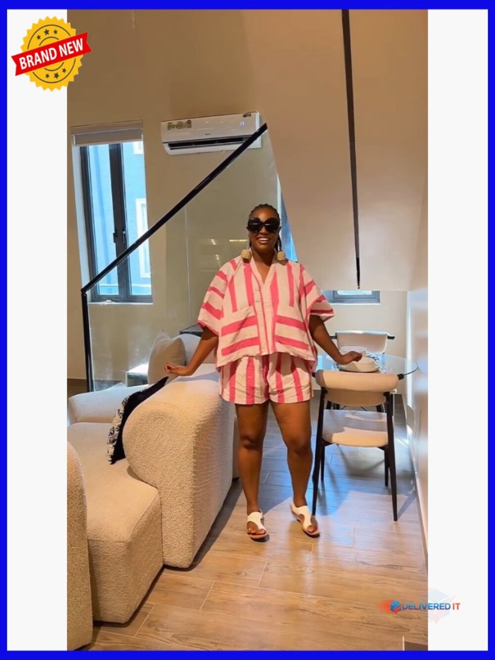 Women's 2 Piece Lounge Set with Pockets Oversized Tee & Shorts - Picture 7 of 7